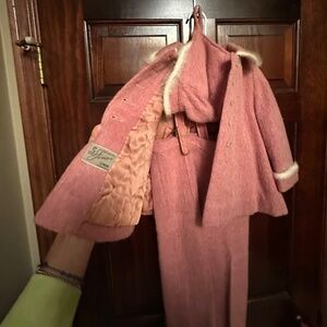 VTG Jenax of MN Vintage Pink Wool Girl's Coat Pants Hat Set Exc Cond Fits 2t-4t